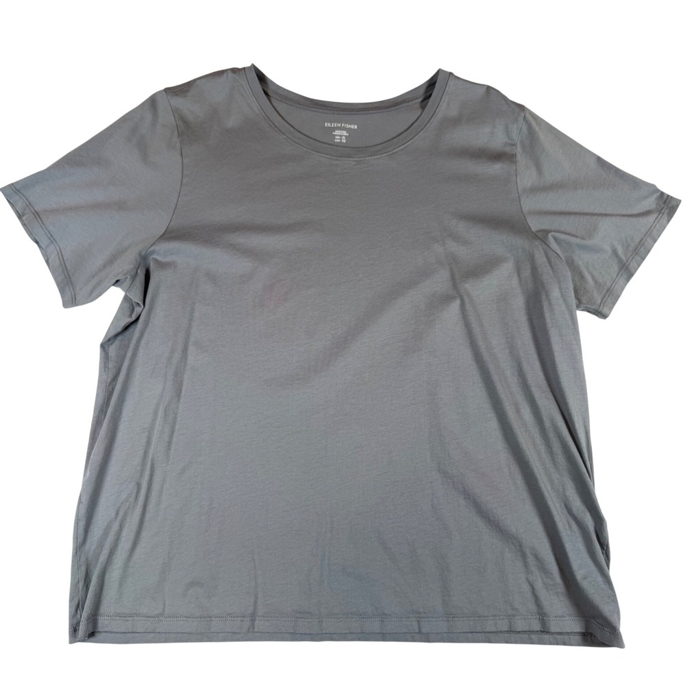 Eileen Fisher Grey Organic Cotton Short Sleeve Crew Neck Tee Shirt XL